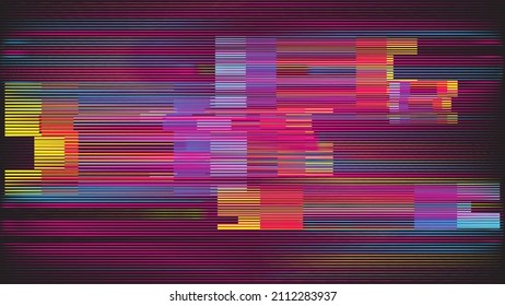 Glitzverzerrter geometrischer Hintergrund . Modernes Kunstdesign. Das Geräusch zerstörte glitzerndes Poster. Trendy defehler Hintergrund mit Geschwindigkeitslinien .Glitch-Effekt .Vektorgrafik 