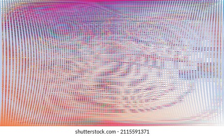 Fondo geométrico distorsionado de brillo . Diseño de arte moderno. Afiche con brillo de ruido destruido. Fondo de error de defecto de moda con líneas de velocidad . Dibujo brillante .Holograma efecto .vector 