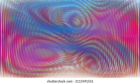 Fondo geométrico distorsionado de brillo . Diseño de arte moderno. Afiche con brillo de ruido destruido. Fondo de error de defecto de moda con líneas de velocidad . Dibujo brillante .Holograma efecto .vector 