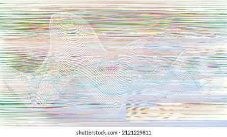 Glitch distorted geometric background . Modern art design . Noise destroyed glitched poster . Trendy defect error background with speed arrows . Glitched artwork  .Broken effect .vector 