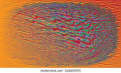 Fondo geométrico distorsionado de brillo . Diseño de arte moderno. Afiche con brillo de ruido destruido. Fondo de error de defecto de moda con líneas de velocidad . Dibujo brillante .Holograma efecto .vector 