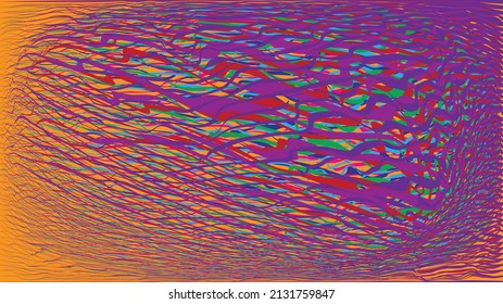 Fondo geométrico distorsionado de brillo . Diseño de arte moderno. Afiche con brillo de ruido destruido. Fondo de error de defecto de moda con líneas de velocidad . Dibujo brillante .Holograma efecto .vector 
