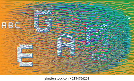 Fondo geométrico distorsionado de brillo . Diseño de arte moderno. Afiche con brillo de ruido destruido. Fondo de error de defecto de moda con líneas de velocidad . Dibujo brillante .Holograma efecto .vector 