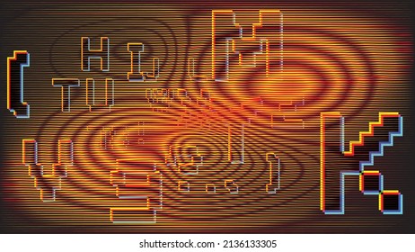 Glitzverzerrter geometrischer Hintergrund . Modernes Kunstdesign. Das Geräusch zerstörte glitzerndes Poster. Trendy Error Hintergrund mit Geschwindigkeitslinien . Glitzte Kunstwerke .Hologramm-Effekt.Vektorgrafik 
