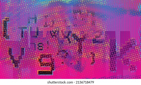 Glitzverzerrter geometrischer Hintergrund . Modernes Kunstdesign. Das Geräusch zerstörte glitzerndes Poster. Trendy Error Hintergrund mit Geschwindigkeitslinien . Glitzte Kunstwerke .Hologramm-Effekt.Vektorgrafik 