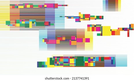 Glitch distorted geometric background . Modern art design . Noise destroyed glitched poster . Trendy defect error background with speed lines . Glitched artwork  .Hologram effect .vector 