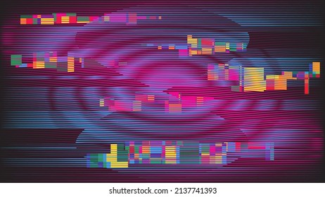 Glitch distorted geometric background . Modern art design . Noise destroyed glitched poster . Trendy defect error background with speed lines . Glitched artwork  .Hologram effect .vector 