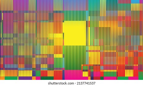 Glitch distorted geometric background . Modern art design . Noise destroyed glitched poster . Trendy defect error background with speed lines . Glitched artwork  .Hologram effect .vector 