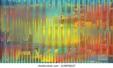 Glitch distorted geometric background . Modern art design . Noise destroyed glitched poster . Trendy defect error background with speed lines . Glitched artwork  .Hologram effect .vector 
