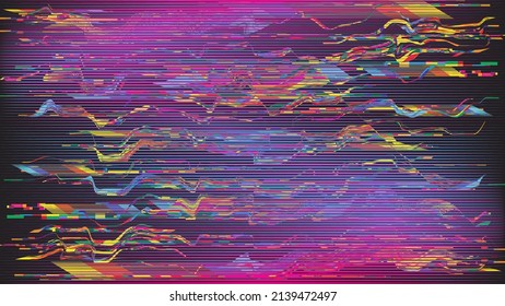 Glitch distorted geometric background . Modern art design . Noise destroyed glitched poster . Trendy defect error background with speed lines . Glitched artwork  .Hologram effect .vector 