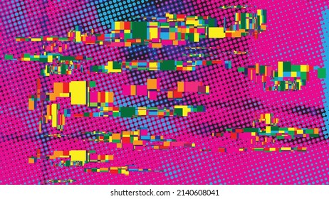 Glitch distorted geometric background . Modern art design . Noise destroyed glitched poster . Trendy defect error background with speed lines  .Glitch effect .vector 