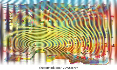Glitch distorted geometric background . Modern art design . Noise destroyed glitched poster . Trendy defect error background with speed lines  .Glitch effect .vector 