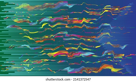 Glitzverzerrter geometrischer Hintergrund . Modernes Kunstdesign. Das Geräusch zerstörte glitzerndes Poster. Trendy defehler Hintergrund mit Geschwindigkeitslinien .Glitch-Effekt .Vektorgrafik 