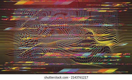 Glitch distorted geometric background . Modern art design . Noise destroyed glitched poster . Trendy defect error background with speed lines . Glitched artwork  .Hologram effect .vector 