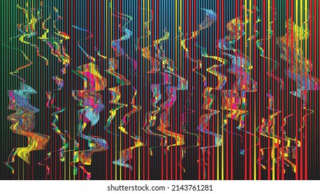 Glitch distorted geometric background . Modern art design . Noise destroyed glitched poster . Trendy defect error background with speed lines . Glitched artwork  .Hologram effect .vector 