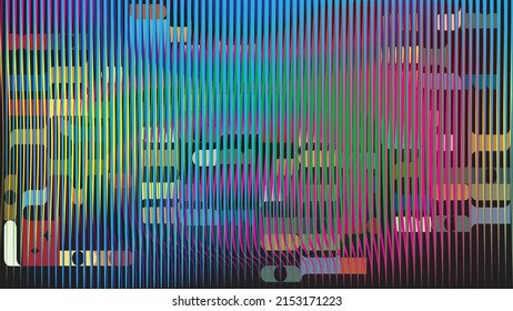 Glitch distorted geometric background . Modern art design . Noise destroyed glitched poster . Trendy defect error background with speed lines . Glitched artwork  .Hologram effect .vector 