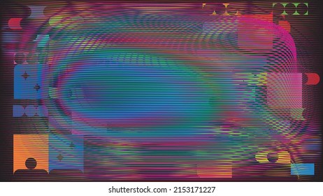 Glitch distorted geometric background . Modern art design . Noise destroyed glitched poster . Trendy defect error background with speed lines . Glitched artwork  .Hologram effect .vector 