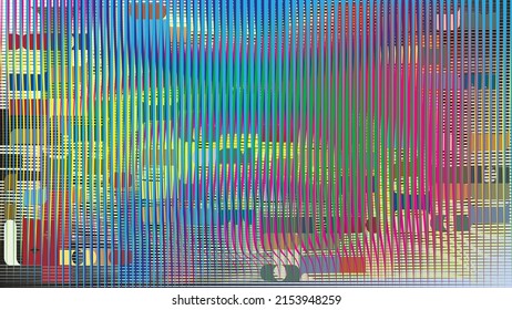 Glitch distorted geometric background . Modern art design . Noise destroyed glitched poster . Trendy defect error background with speed lines . Glitched artwork  .Hologram effect .vector 