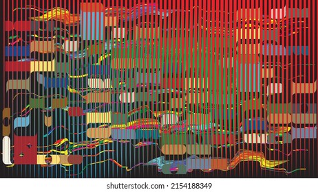Glitch distorted geometric background . Modern art design . Noise destroyed glitched poster . Trendy defect error background with speed lines  .Glitch effect .vector 