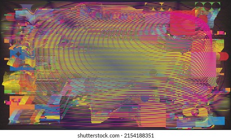 Fondo geométrico distorsionado de brillo . Diseño de arte moderno. Afiche con brillo de ruido destruido. Fondo de error de defecto de moda con líneas de velocidad efecto .Glitch .vector 