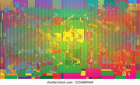Glitch distorted geometric background . Modern art design . Noise destroyed glitched poster . Trendy defect error background with speed lines . Glitched artwork  .Hologram effect .vector 