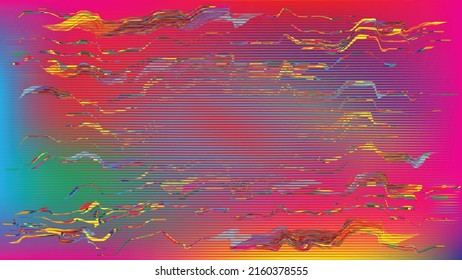 Fondo geométrico distorsionado de brillo . Diseño de arte moderno. Afiche con brillo de ruido destruido. Fondo de error de defecto de moda con líneas de velocidad efecto .Glitch .vector 