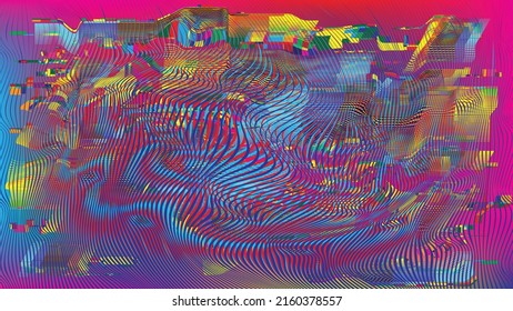 Glitzverzerrter geometrischer Hintergrund . Modernes Kunstdesign. Das Geräusch zerstörte glitzerndes Poster. Trendy defehler Hintergrund mit Geschwindigkeitslinien .Glitch-Effekt .Vektorgrafik 