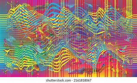 Glitch distorted geometric background . Modern art design . Noise destroyed glitched poster . Trendy defect error background with speed lines  .Glitch effect .vector 