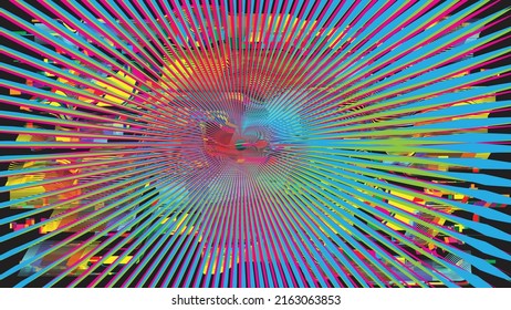 Fondo geométrico distorsionado de brillo . Diseño de arte moderno. Afiche con brillo de ruido destruido. Fondo de error de defecto de moda con líneas de velocidad efecto .Glitch .vector 