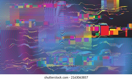 Glitch distorted geometric background . Modern art design . Noise destroyed glitched poster . Trendy defect error background with speed lines  .Glitch effect .vector 