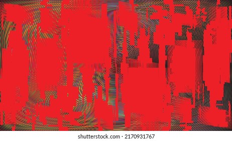 Glitch distorted geometric background . Modern art design . Noise destroyed glitched poster . Trendy defect error background with speed arrows . Glitched artwork  .Broken effect .vector 