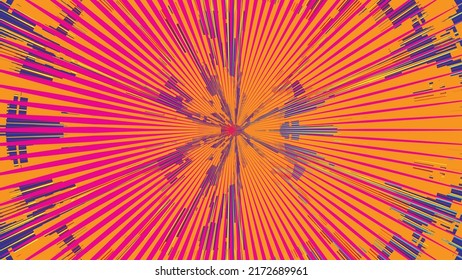 Fondo geométrico distorsionado de brillo . Diseño de arte moderno. Afiche con brillo de ruido destruido. Fondo de error de defecto de moda con líneas de velocidad . Dibujo brillante .Holograma efecto .vector 