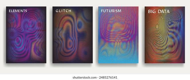 Glitch distorted geometric background . Modern art design . Noise destroyed glitched poster . Trendy defect error background with speed lines . Glitched artwork  .Hologram effect .vector 