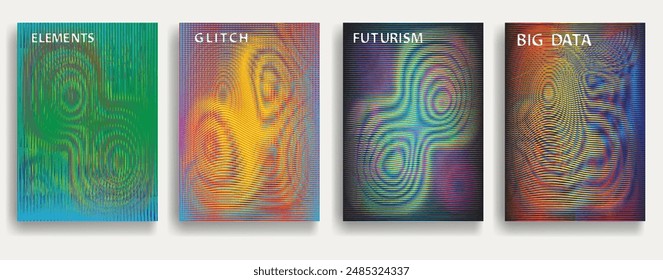 Glitch distorted geometric background . Modern art design . Noise destroyed glitched poster . Trendy defect error background with speed lines . Glitched artwork .Hologram effect .vector 