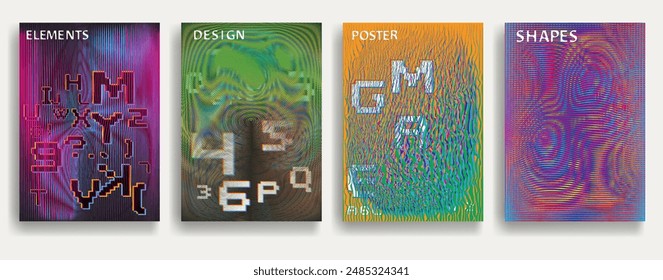 Glitch distorted geometric background . Modern art design . Noise destroyed glitched poster . Trendy defect error background with speed lines . Glitched artwork .Hologram effect .vector 