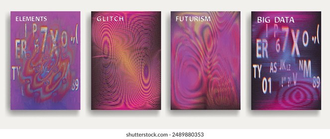 Glitch distorted geometric background . Modern art design . Noise destroyed glitched poster . Trendy defect error background with speed lines . Glitched artwork .Hologram effect .vector 