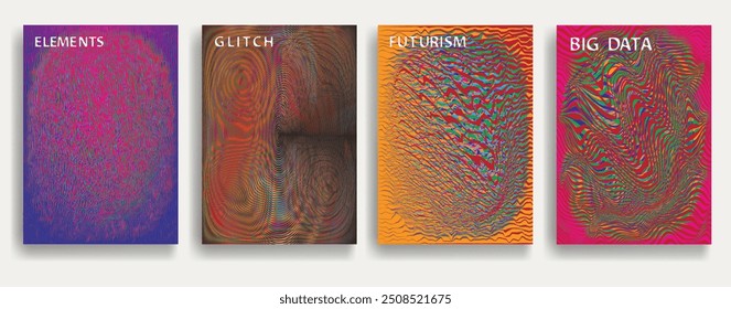 Glitch distorsionado fondo geométrico . Diseño de arte moderno . Ruido destruido afiche defectuoso . Fondo de error de defecto de moda con líneas de velocidad . Obra de arte fallida. Efecto holograma. Vector 