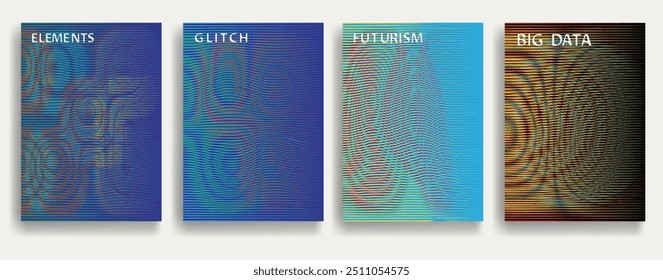 Glitch distorsionado fondo geométrico . Diseño de arte moderno . Ruido destruido afiche defectuoso . Fondo de error de defecto de moda con líneas de velocidad . Obra de arte fallida. Efecto holograma. Vector 