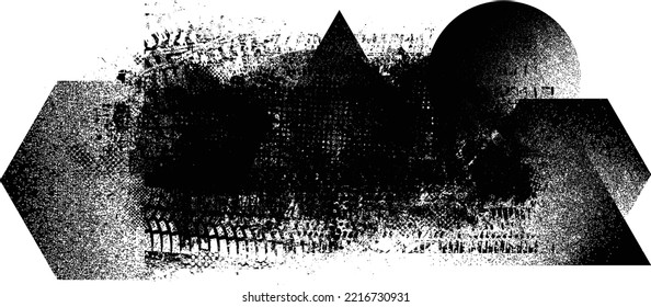 Glitch distorted geometric banner . Noise destroyed background . Trendy defect overlay texture . Glitched collage .Grunge textured . Distressed effect .Vector shapes with stripes screen print texture
