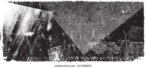  Glitch distorted geometric banner . Noise destroyed background . Trendy defect overlay texture . Glitched collage .Grunge textured . Distressed effect .Vector shapes with stripes screen print texture