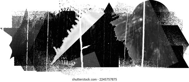 Glitch distorted geometric banner . Noise destroyed background . Trendy defect overlay texture . Glitched collage .Grunge textured . Distressed effect .Vector shapes with stripes screen print texture