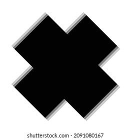 Forma geométrica distorsionada por destello. Cruz borrosa. Diseño de arte mínimo. Logo destruido por ruido. Formas de error de defecto de moda . Marco brillante .Efecto roto .vector 