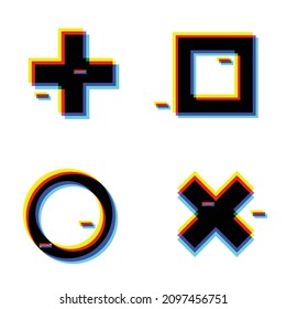 Forma geométrica distorsionada por destello. Diseño de arte mínimo. Logo destruido por ruido. Formas de error de defecto de moda . Marco brillante .Efecto roto .vector 