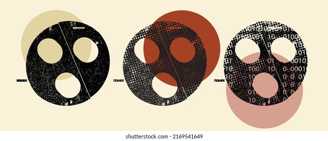Glitch distorted geometric shape . Blurred emoji .Minimal art design . Noise destroyed emoticon logo . Trendy defect error shapes . Glitched frame .Broken effect .vector 