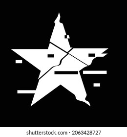 Glitch distorted geometric shape . Minimal art design . Noise destroyed star logo . Trendy defect error shapes . Glitched frame .Broken effect .vector 