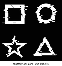Glitch distorted geometric shape . Minimal art design . Noise destroyed circle logo . Trendy defect error shapes . Glitched frame .Broken effect .vector 