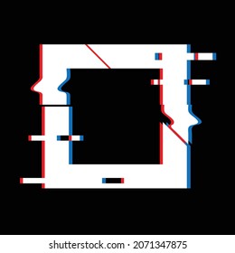 Forma geométrica distorsionada por destello. Diseño de arte mínimo. El ruido destruyó el logotipo cuadrado. Formas de error de defecto de moda . Marco brillante .Efecto roto .vector
