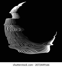 Forma geométrica distorsionada por destello. Diseño de arte mínimo. Logo de la luna destruida por el ruido. Formas de error de defecto de moda . Marco brillante .Efecto roto .vector 