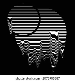 Glitch distorted geometric shape . Minimal art design . Noise destroyed circle logo . Trendy defect error shapes . Glitched frame .Melting effect .vector 