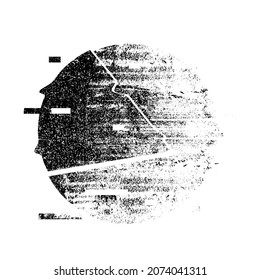 Forma geométrica distorsionada por destello. Diseño de arte mínimo. Logo del círculo destruido por el ruido. Formas de error de defecto de moda . Marco brillante. Efecto roto. Textura gruesa. Elemento con problemas .vector